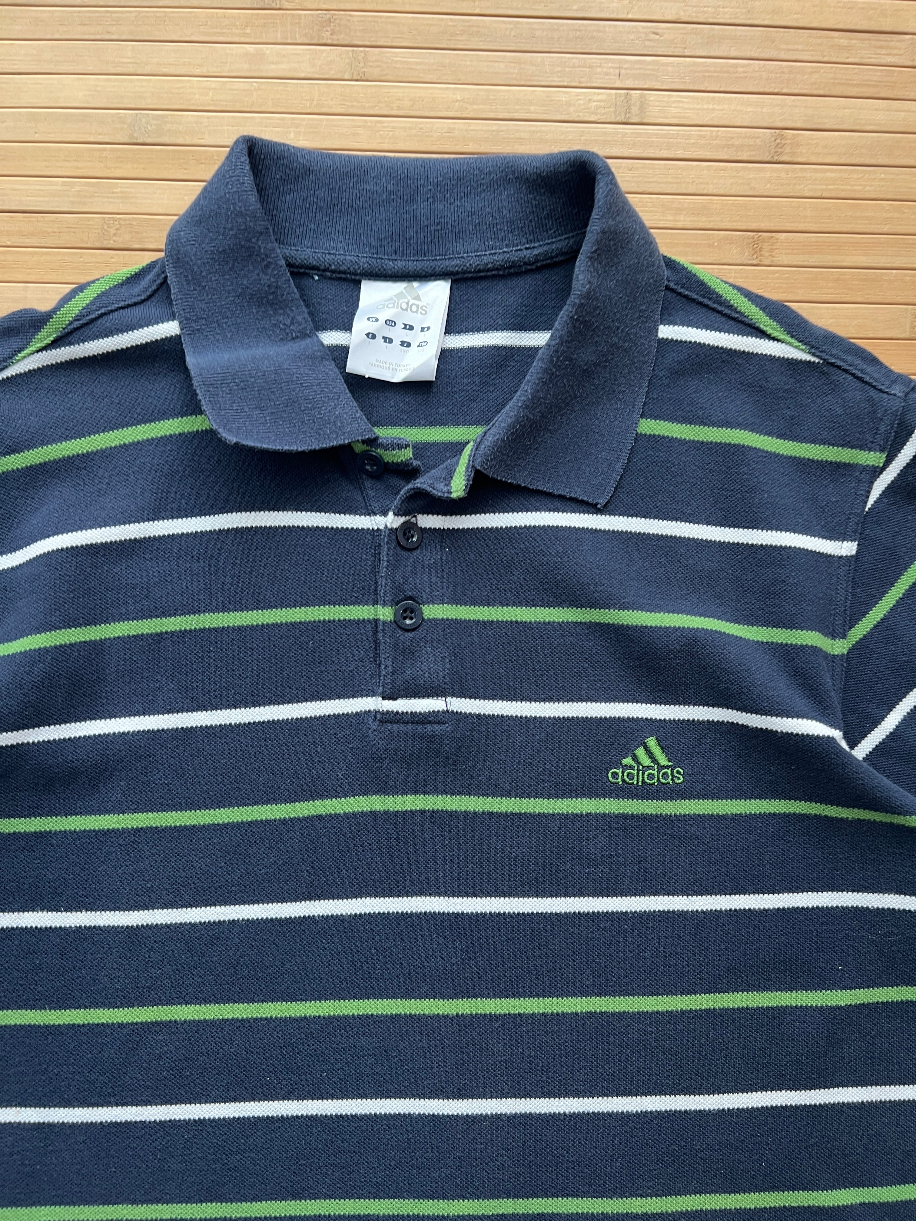 90s Adidas Striped Polo Tshirt(XL)