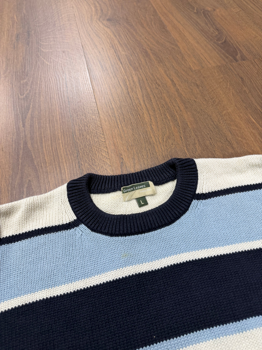 Green Leaves Striped Sweater (L)