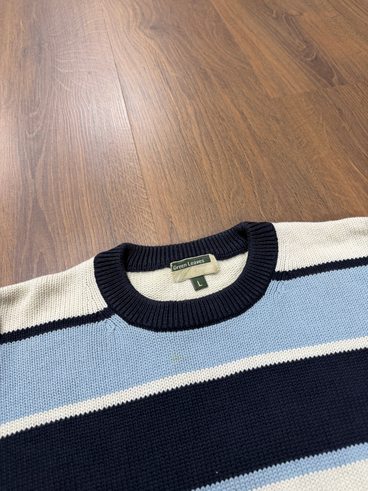 Green Leaves Striped Sweater (L)