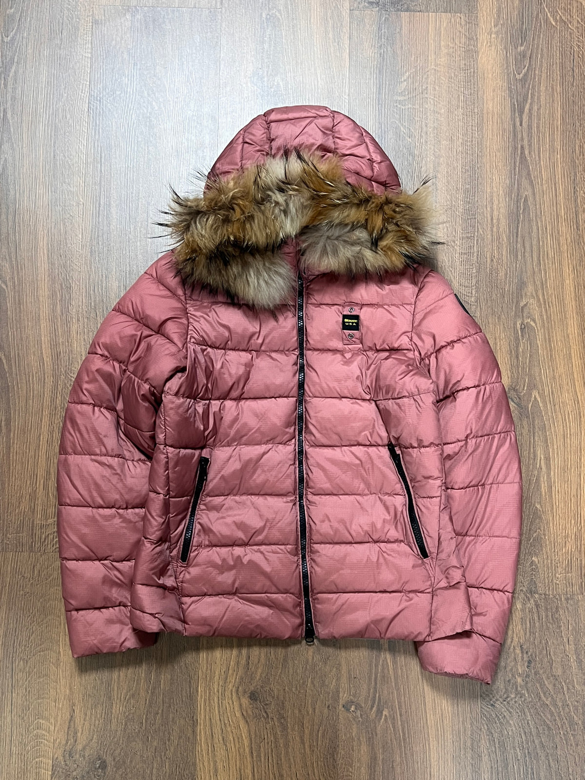 Blauer Puffer Fur hooded Jacket🙋‍♀️(XS/S)