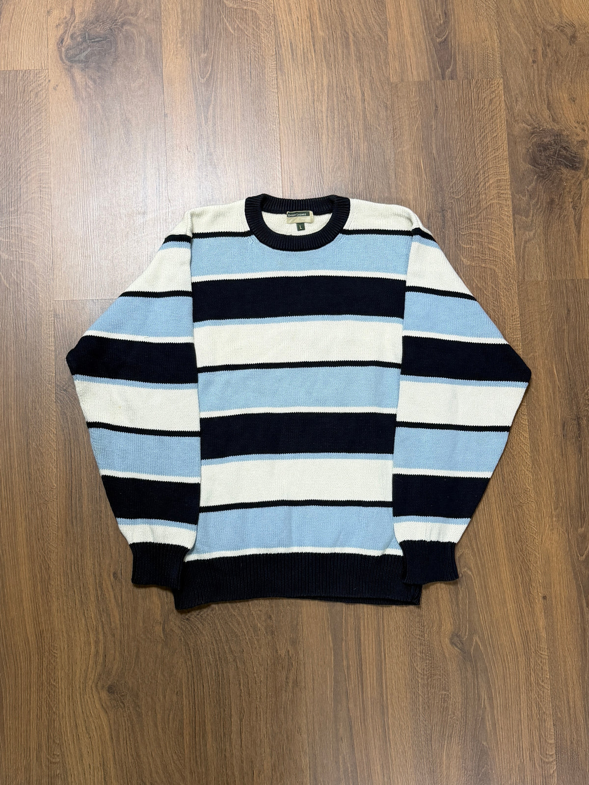 Green Leaves Striped Sweater (L)