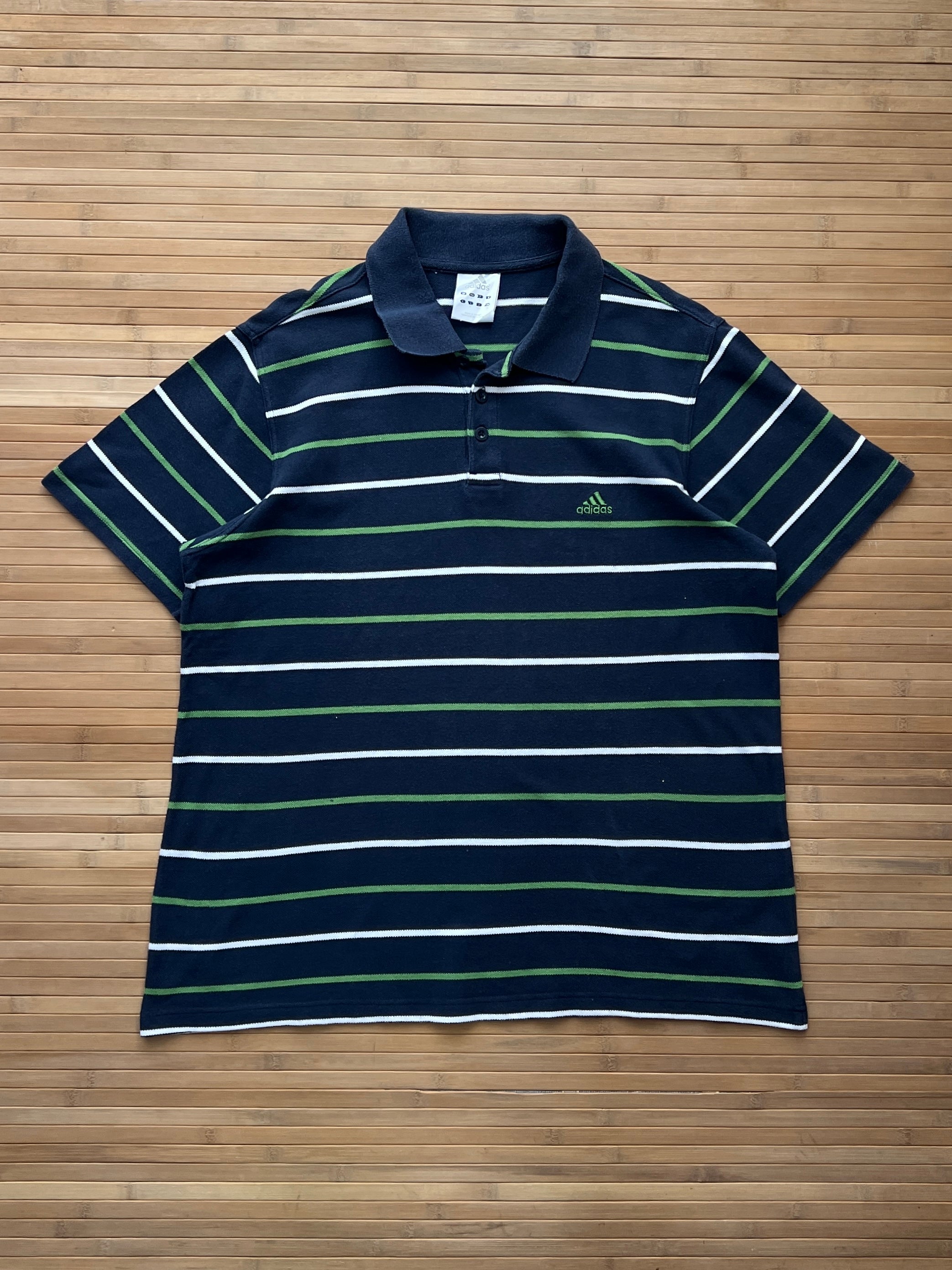 90s Adidas Striped Polo Tshirt(XL)