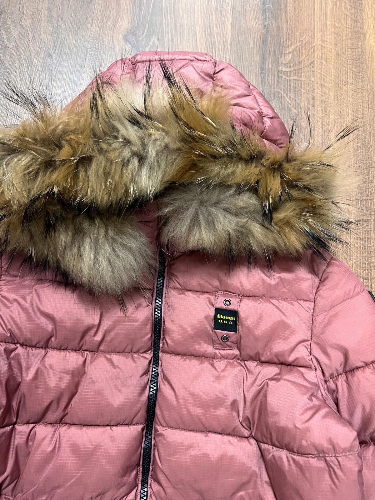 Blauer Puffer Fur hooded Jacket🙋‍♀️(XS/S)